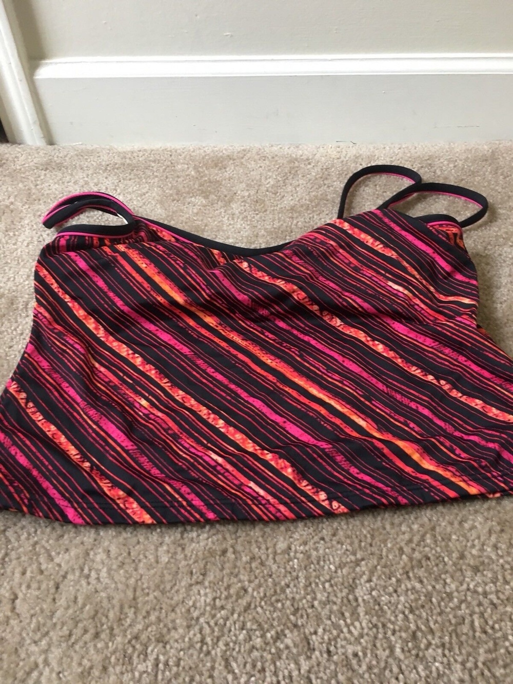 White Stag Women's Multi-Striped Swim Top Halter Tank Size L 12-14
